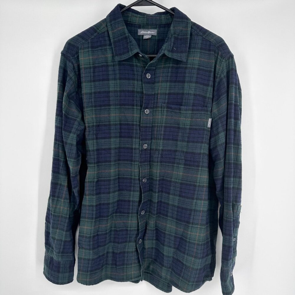 Eddie Bauer‎ Vintage Flannel Plaid Shirt blue Green Size Large Men's